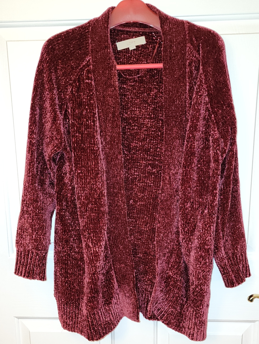 LOFT Chenille Open-Front Cardigan in Wine